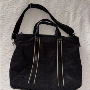 Gently Loved Coach Black Canvas and Leather Tote Bag